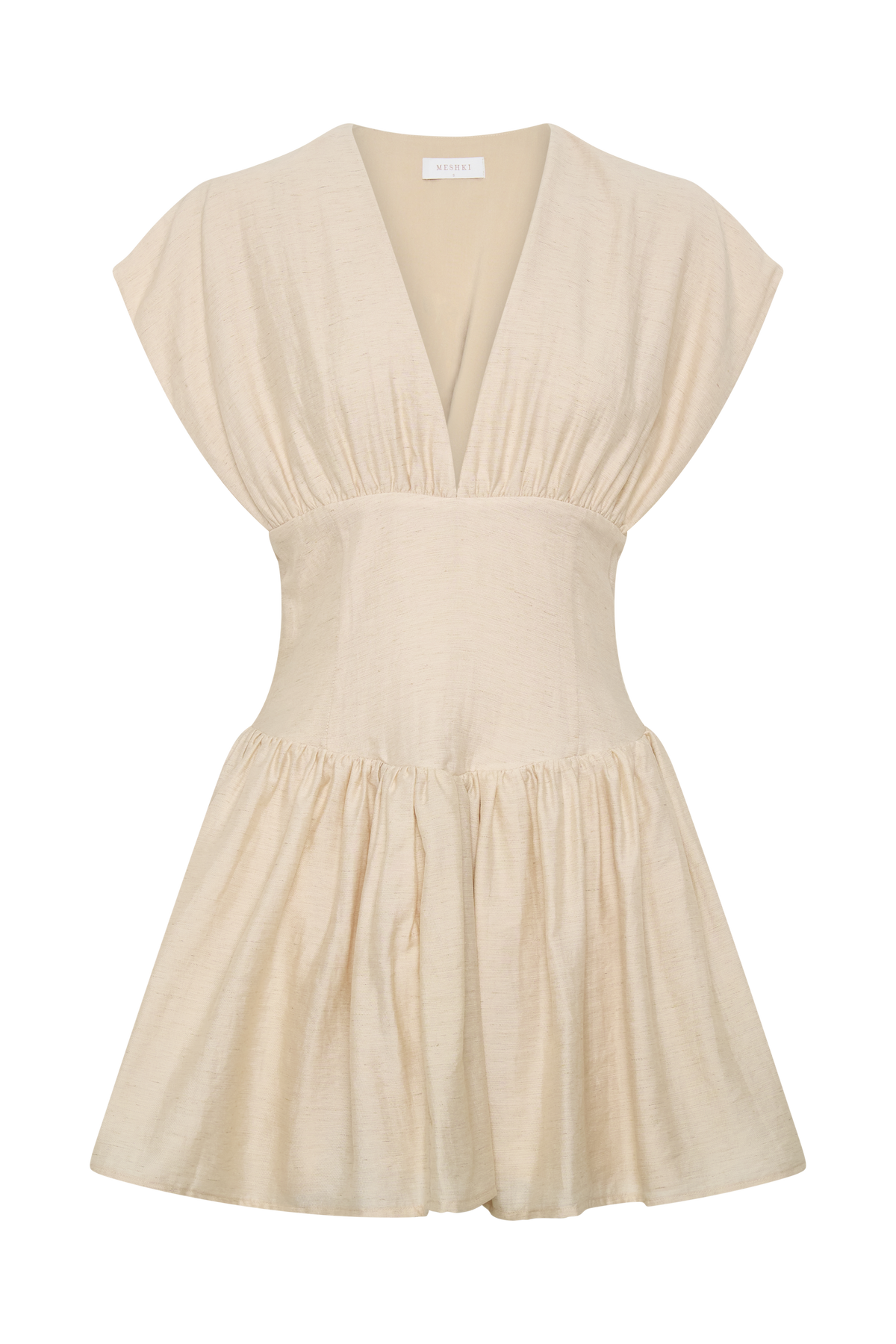 Arabella Cinched Waist Linen Mini Dress - Natural