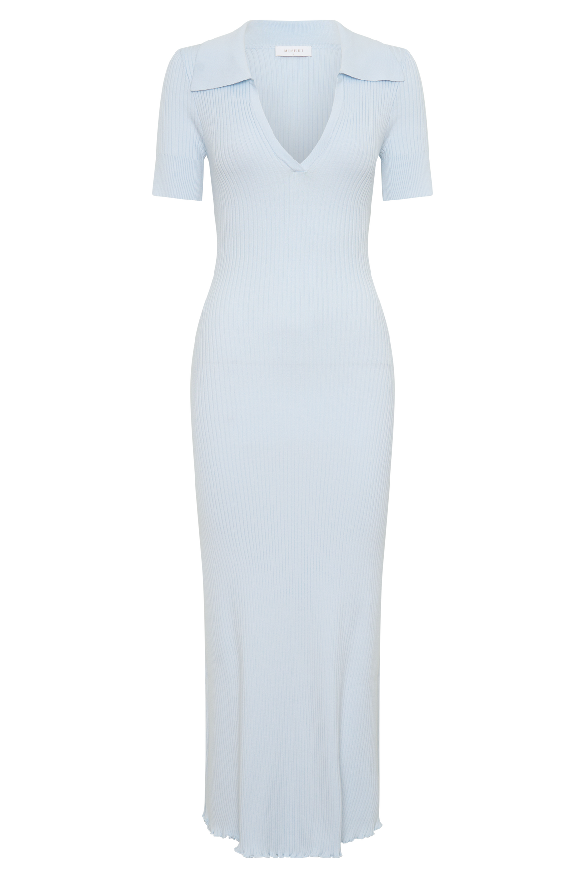 Nichelle Short Sleeve Collared Knit Midi Dress - Light Blue