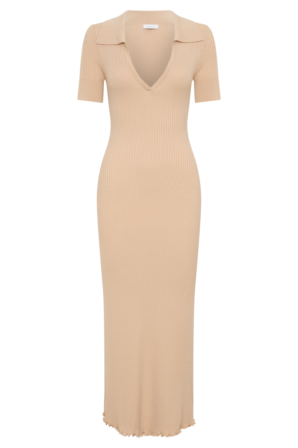 Nichelle Short Sleeve Collared Knit Midi Dress - Natural