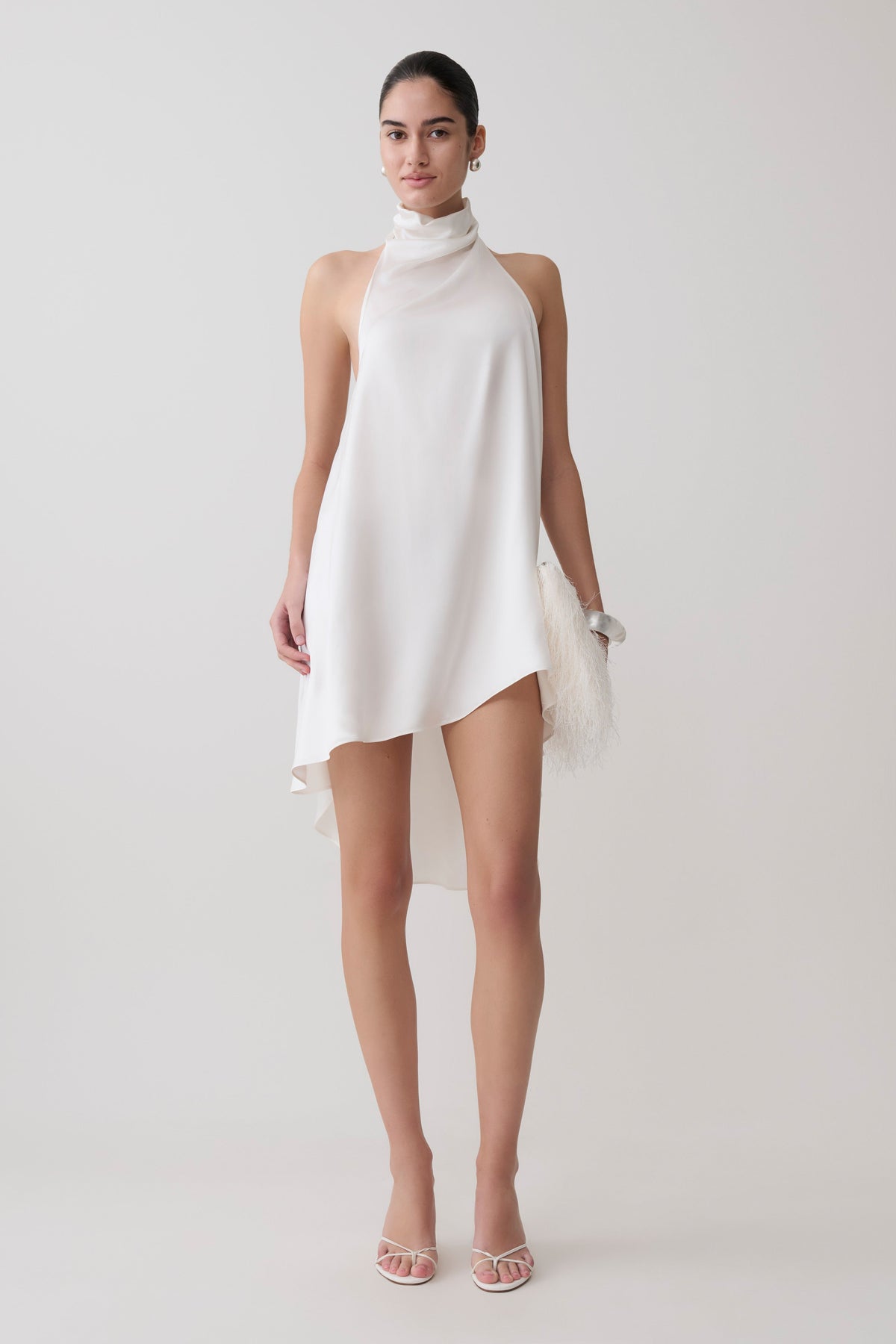 Sydney Asymmetrical Satin Halter Mini Dress - Ivory