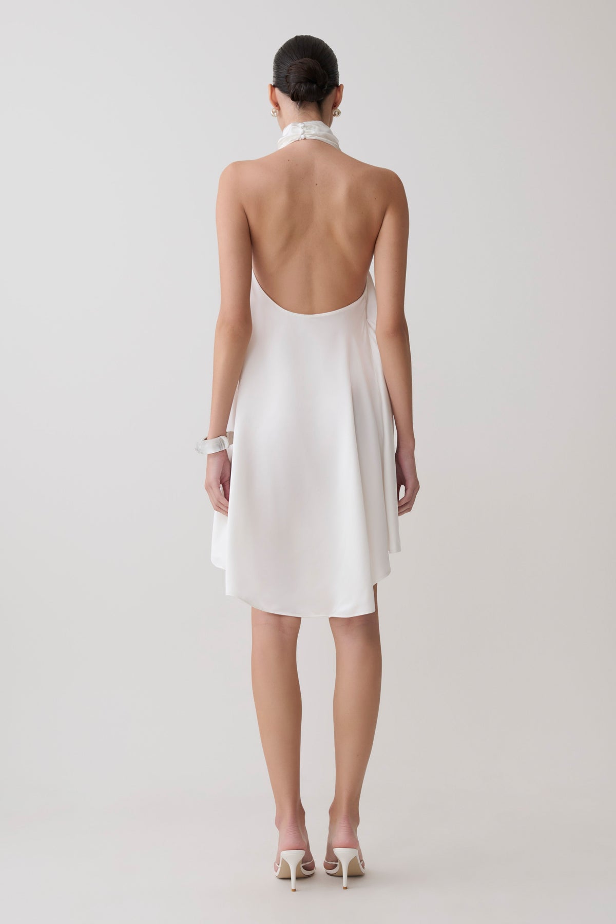 Sydney Asymmetrical Satin Halter Mini Dress - Ivory