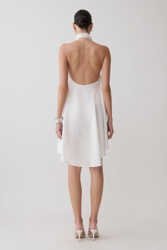 Sydney Asymmetrical Satin Halter Mini Dress - Ivory