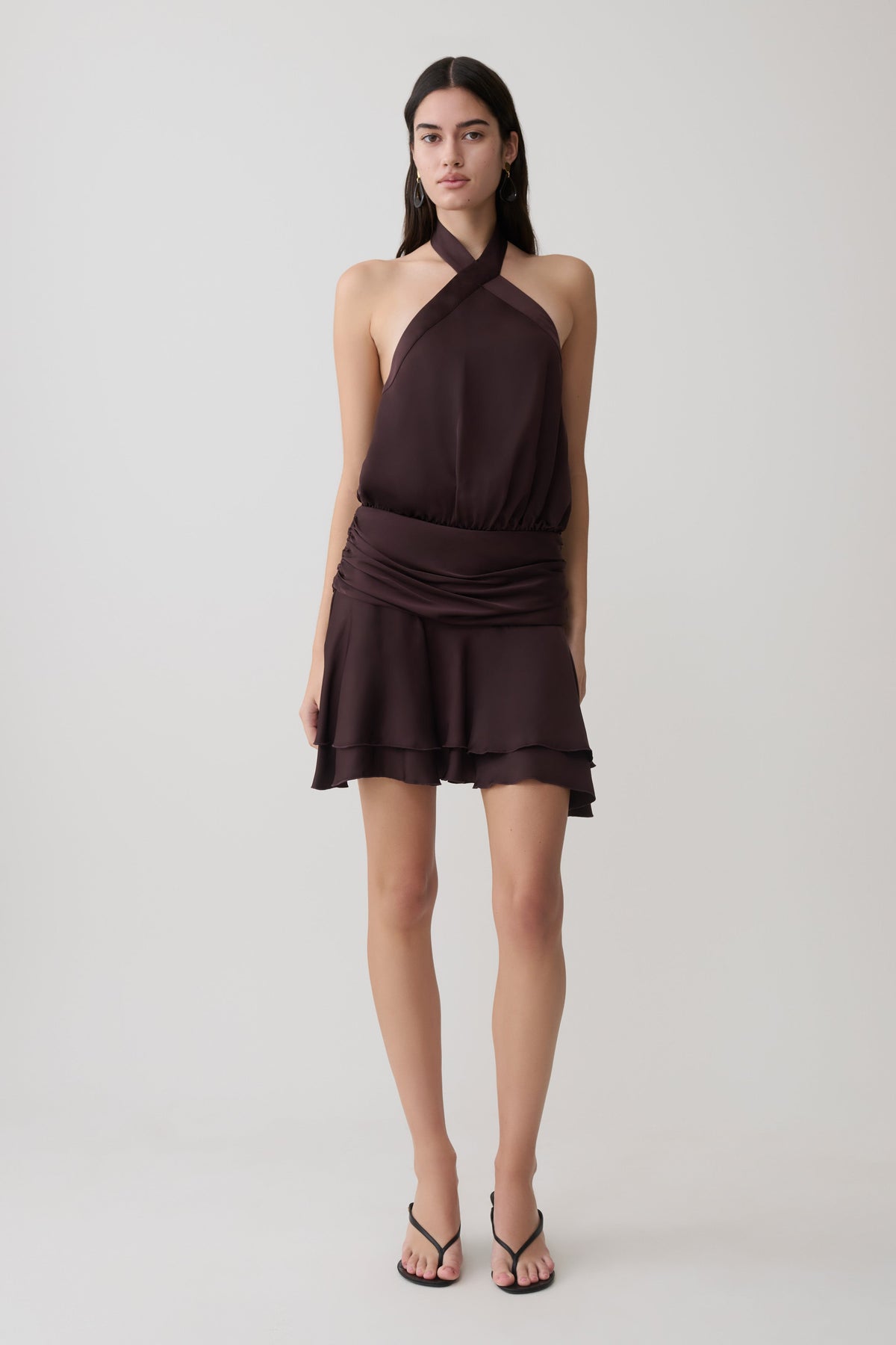 Poppy Satin Halter Mini Dress - Chocolate
