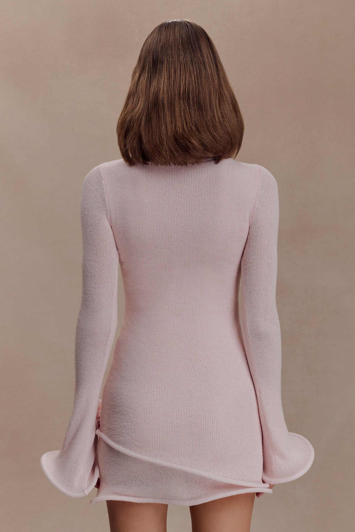 Samira Knit Long Sleeve Mini Dress - Misty Rose