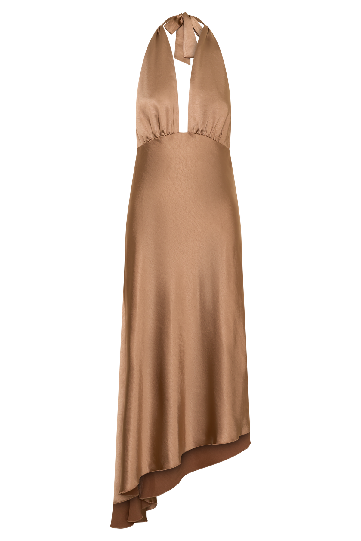 Adelie Asymmetric Hem Halter Midi Dress - Cognac