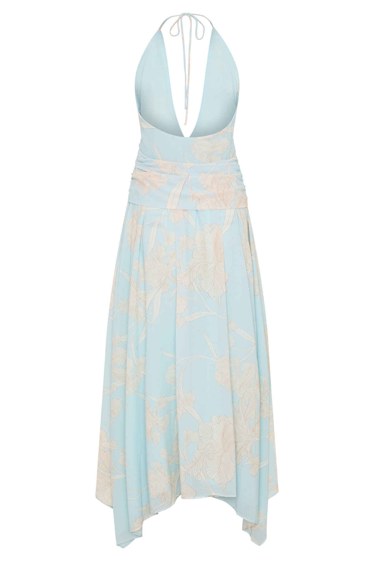 Cyra Plunge Chiffon Midi Dress - Blue Floral Print
